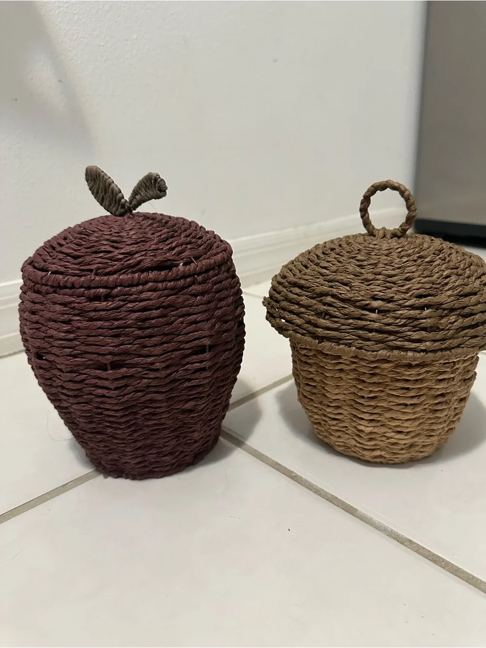 Target Woven Apple & Acorn Decorative Storage Baskets - Brown & Tan